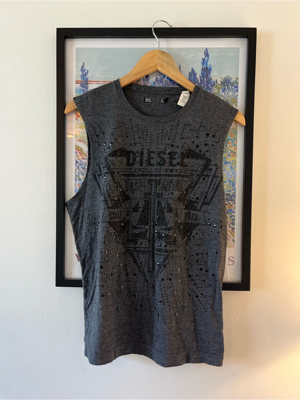 Diesel Base Metal Tank Men’s Small Grey Studded Y2K Industrial